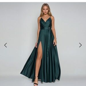 NWT Angelika Jozefczyk long satin emerald evening gown